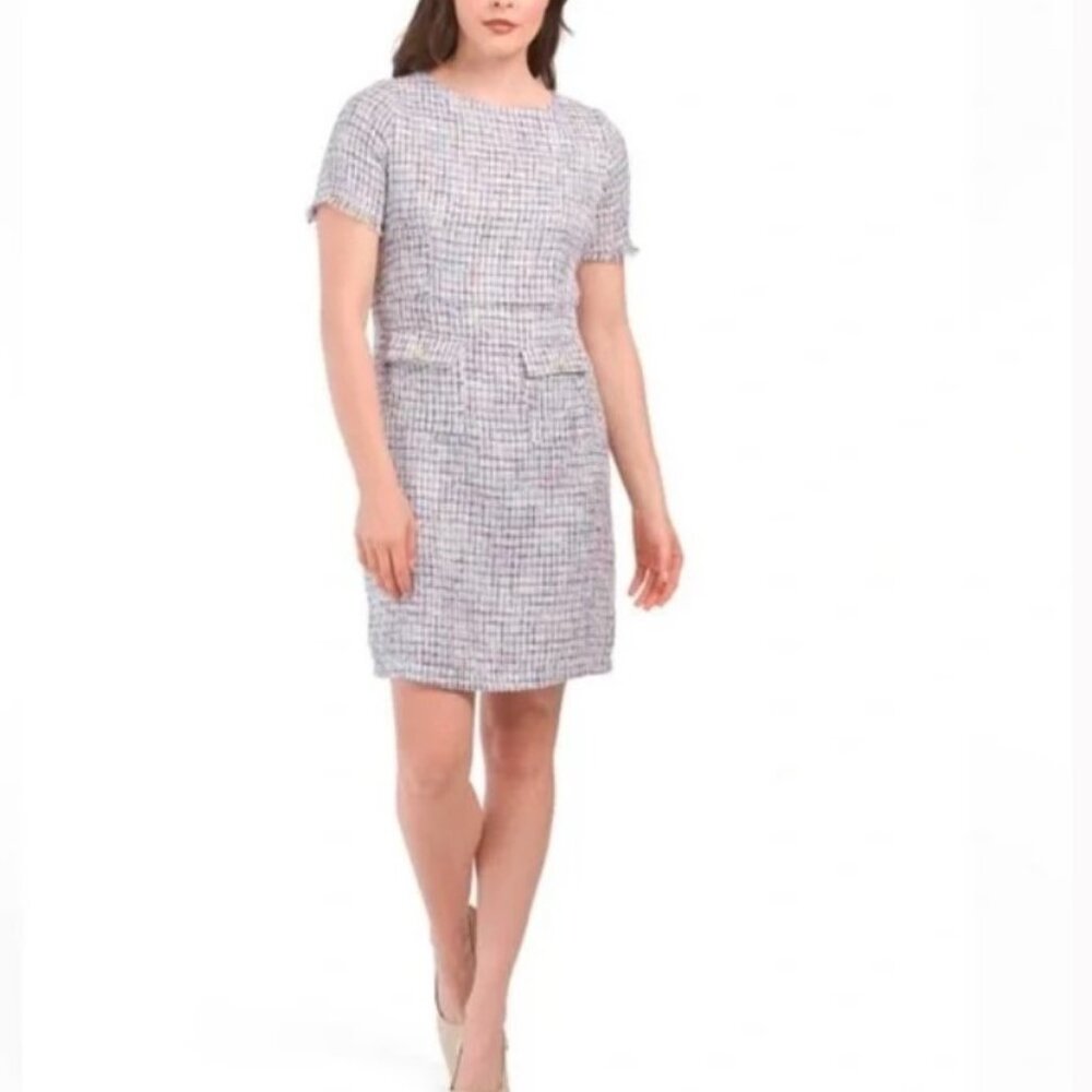 Nanette Nanette Lepore Tweed  Boucle Mini Sheath Dress Ice Demin Multi, Size 14